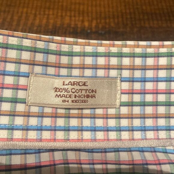 Peter Millar Crown Finish Shirt Mens Large Check Blue Pink Green Long Sleeve - Picture 3 of 6